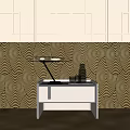 Modern White Bedside Table With Metal Lamp Glass Kettle And Patterned Wall 3d model