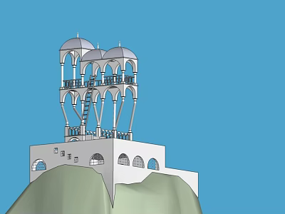 Hilltop Road Facilities Featuring Staircase And Domed Pavilions With Arched Windows 3d model