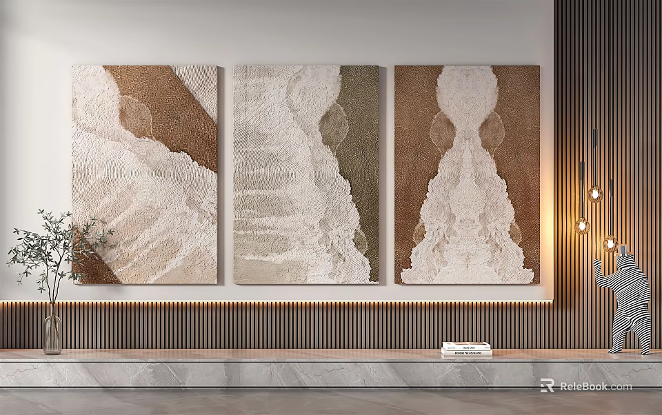 Modern Abstract Wall Art With Textured Neutral Tones In Minimalist Interior 3d model