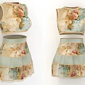 Floral Pattern Sleeveless Crop Top And Layered Short Skirt Clothing Set In Pastel Tones