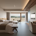 Modern Hotel Guest Room With Twin Beds White Linens Wooden Accents And Scenic View
