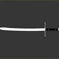 Long Bladed Weapon With Blue Steel Blade And Wooden Handle On Dark Background