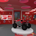 Red and White Coca-Cola Ship With Cartoon Bear Design And Palm Trees