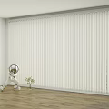 White Vertical Blinds In Interior Room With White Walls Wooden Floor And Small Plant