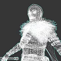 Armored Fantasy Warrior With Dragon Emblem Helmet And Fur Collar Holding Sword