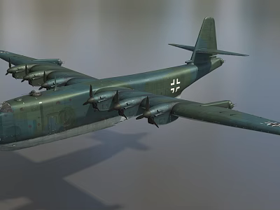 Green Fighter Aircraft With Four Propellers On Wings And White Cross Insignia On Fuselage 3d model