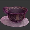 Handcrafted Decorative Cup Featuring Brown Red Black Patterns On White Circular Mat 3d model