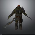 Orc Warrior 3D Model With Red Headscarf Armor And Weapons