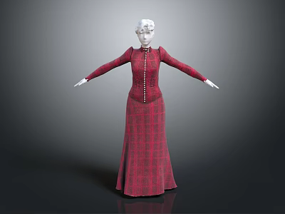 Red Plaid Long Sleeve Maxi Dress With Button Front Details And Classic Design 3d model