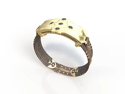 Golden Decorative Bracelet Design With Brown Band And Black Accent Dots 3d model