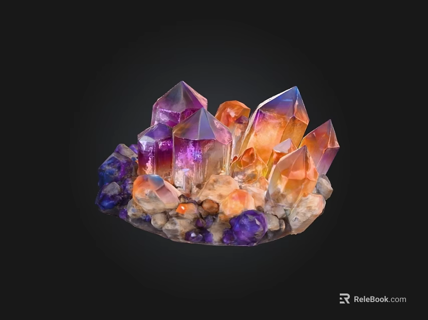 Natural Stone Wood Decorative Cluster With Colorful Crystal Ornaments And Crafted Details 3d model 