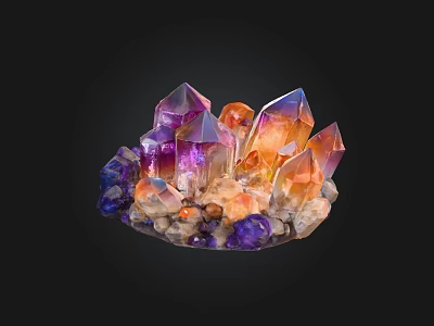 Natural Stone Wood Decorative Cluster With Colorful Crystal Ornaments And Crafted Details 3d model