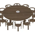 Modern Round Wooden Dining Table Set With Multiple Matching Chairs 3d model