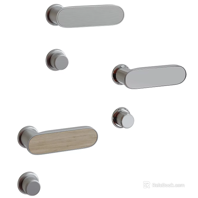Various Modern Door Handles With Round And Bar Shapes In Metal And Wooden Designs 3d model 