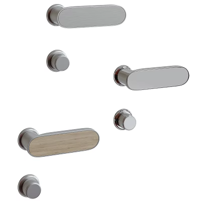Various Modern Door Handles With Round And Bar Shapes In Metal And Wooden Designs 3d model