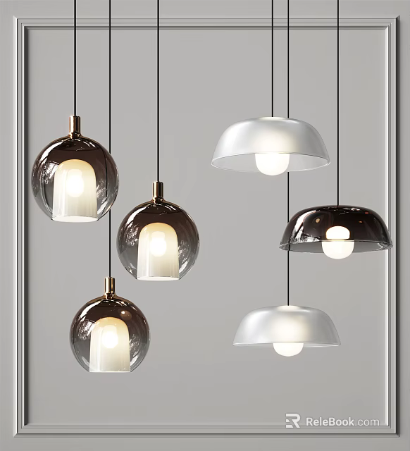 Modern Stylish Pendant Lights with Spherical Bowl Shaped Glass Bodies for Interior Decor 3d model 