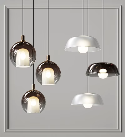 Modern Stylish Pendant Lights with Spherical Bowl Shaped Glass Bodies for Interior Decor 3d model
