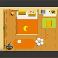 Cozy Bedroom Interior With Green Walls Orange Floor Bed Desk And Shelves
