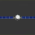 Satellite Spacecraft Equipment With Blue Solar Panels Red Logo And White Main Body Structure