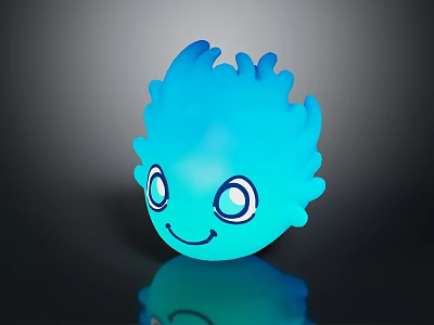 Blue Flame Shaped Glowing Game Movie Character With Big Eyes And Smiling Face 3d model