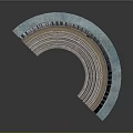 Curved Metal Mechanical Component with Surface Bolts and Internal Blades in Industrial Design