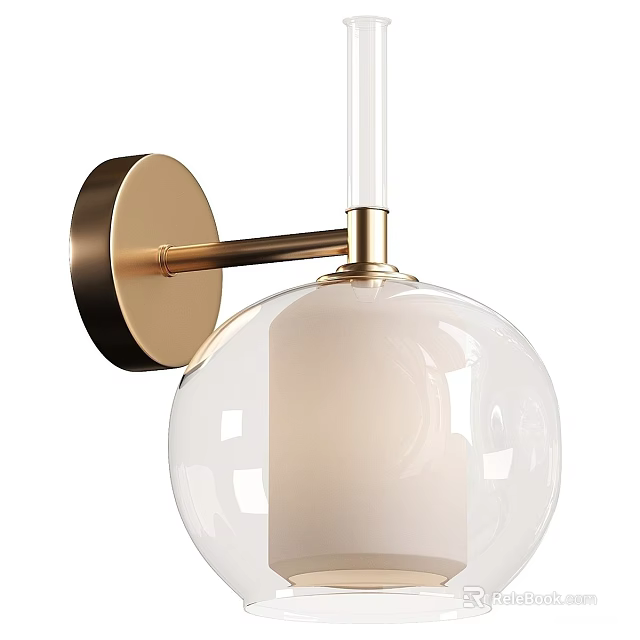 Modern Minimalist Wall Lamp With Brass Metal Arm And Transparent Glass Spherical Shade 3d model 