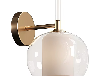 Modern Minimalist Wall Lamp With Brass Metal Arm And Transparent Glass Spherical Shade 3d model