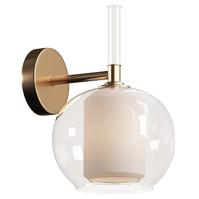 Modern Minimalist Wall Lamp With Brass Metal Arm And Transparent Glass Spherical Shade 3d model