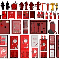 Various Types of Fire Equipment Including Hydrants Extinguishers and Storage Cabinets