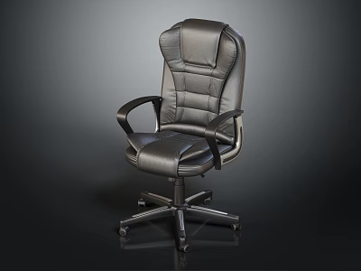 Black Leather Office Chair With High Backrest Armrests Swivel Base And Wheels 3d model
