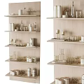 Modern Simple Tableware Collection With Ceramic Cups Glass Plates On Wooden Shelf
