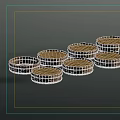 Garden Decorative Round Woven Wooden Baskets Filled with Yellow Grains on Gray Background