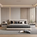 Modern Bedroom Interior Design With Upholstered Bedhead Multiple Pillows Nightstands Glass Wardrobe And Window Blinds