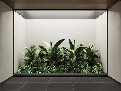 Lush Indoor Green Plants Wall Decoration With Various Tropical Foliage In Modern Interior 3d model