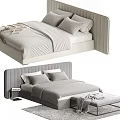 Modern Double Bed Interior Design With Upholstered Headboard Gray Bed Sheets And Nightstand 3d model