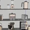 Modern Kitchen Shelves With Beige Blender Kettle Rice Cooker Toaster And Mixer