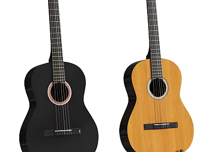 Black And Natural Wooden Acoustic Guitars Musical Instruments For Music Enthusiasts 3d model