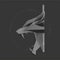 Silver Wolf Head Sculpture With Geometric Design And Shiny Metal Surface
