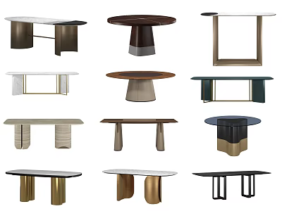 Stylish Modern Dining Tables In Various Shapes With Marble Tops And Metal Legs 3d model