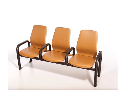 Three Seater Leisure Chair With Orange Upholstered Seats And Black Metal Frame 3d model