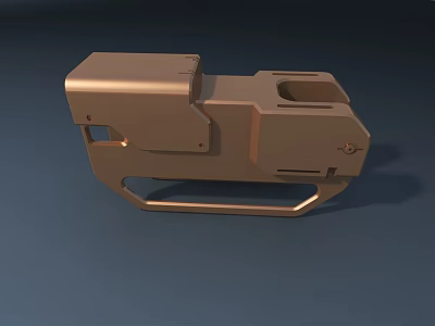 Golden Metal Mechanical Part With Holes And Curved Support Structure 3d model