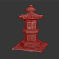 Traditional Carved Stone Pillar with Pagoda Style Top and Square Base