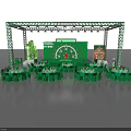 Green Themed Event Stage Setup With Lighting Decorations Dining Tables And Chairs 3d model