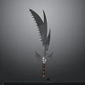 Giant Serrated Blade Weapon With Detailed Winged Skull And Decorative Handle
