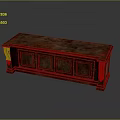 Carved Wooden Console Table With Red Toned Surface Ornate Legs And Cabinet Doors