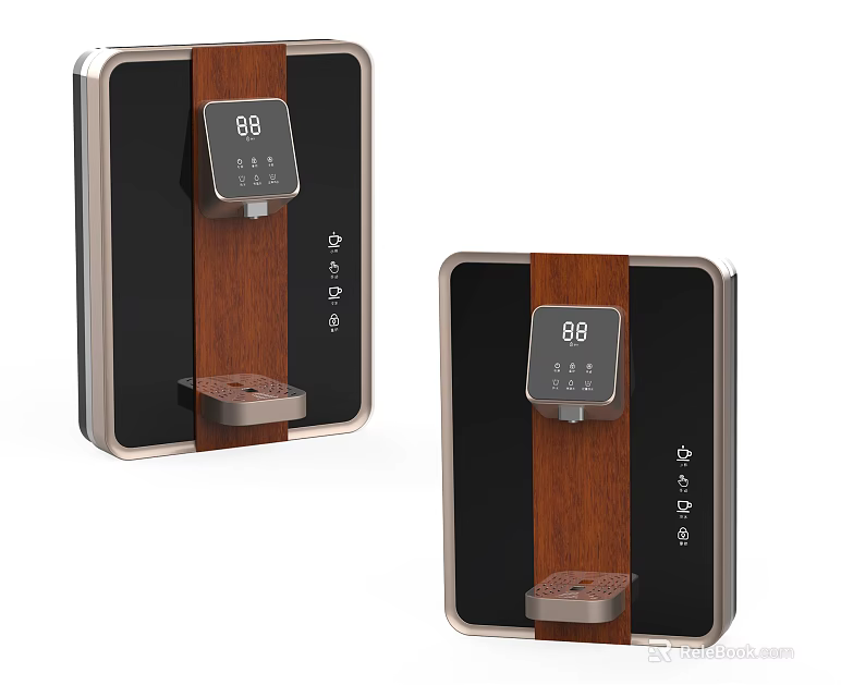 Modern Wall Mounted Water Dispensers With Digital Display And Wooden Panel 3d model 