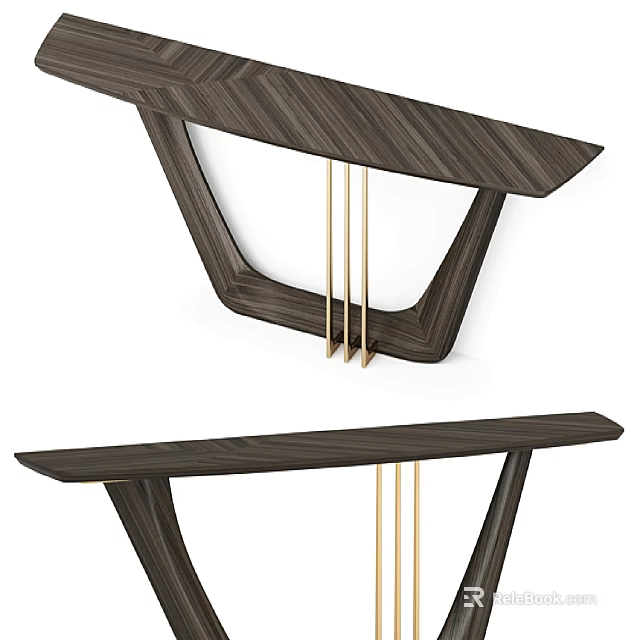 Modern Sleek Side Table With Dark Wood Top And Gold Metal Geometric Legs Design 3d model 