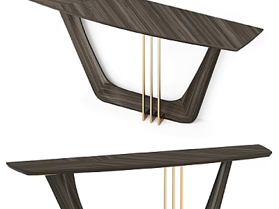 Modern Sleek Side Table With Dark Wood Top And Gold Metal Geometric Legs Design 3d model