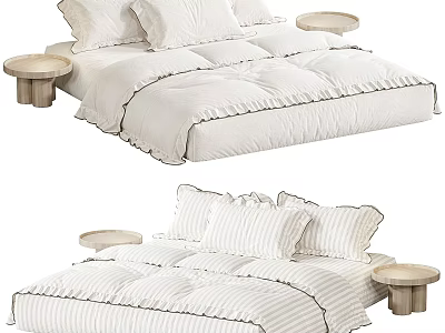 Elegant Modern Double Bed With White Bedding Pillows And Round Side Tables 3d model