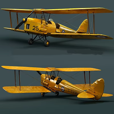 Yellow Biplane Fighter With Vintage Design Classic Double Wings And Retro Features 3d model